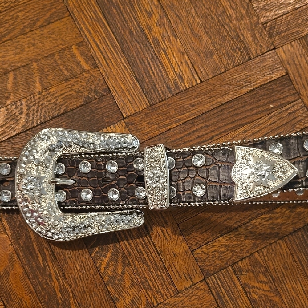 Western Rhinestone & Leather Belt